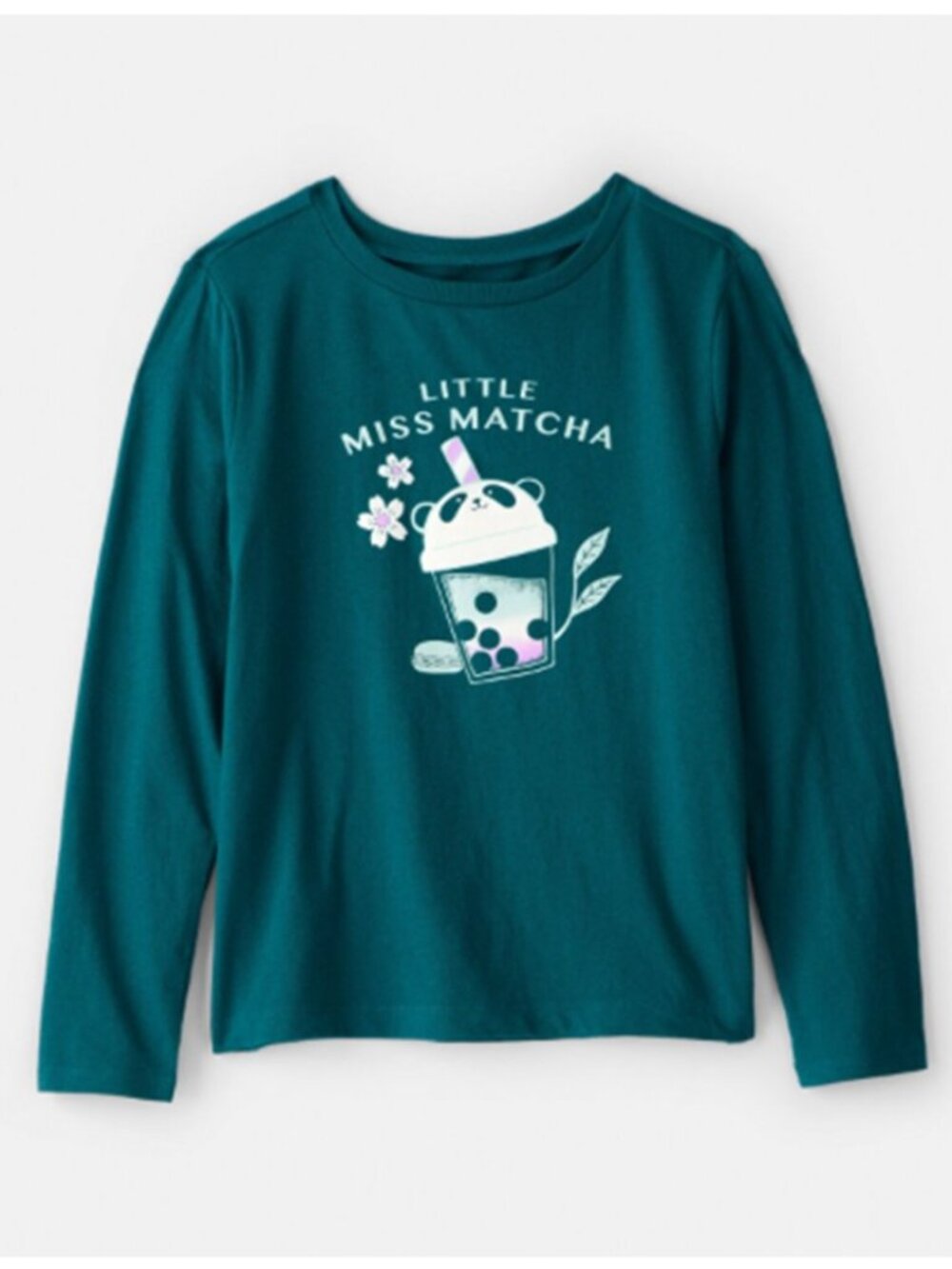 CARTERS UEC Girls Sz XL Girls Matcha Tea Long-Sleeve Graphic Tee - Green